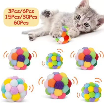 1/3PCS Cat Toys Cat Plush Ball Toy Pet Elastic Bell Ball Self Hi Ball Playing Cat Colorful Woolen Ball