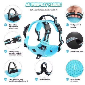 No Pull Dog Harness, Adjustable Soft Padded Pet Vest with Easy Control Handle